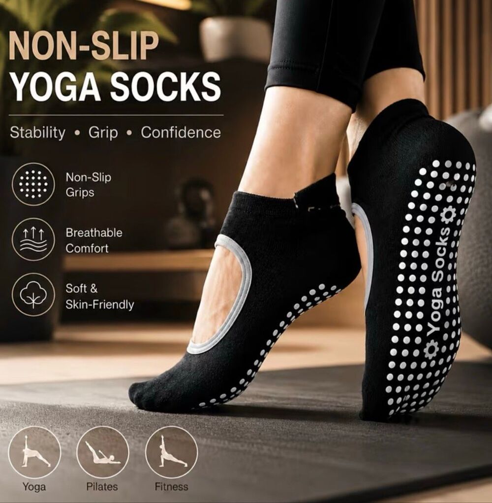 Non Slip Yoga Pilates Athletic Grip Socks Womens Fitness Workout Floor OS NWOT